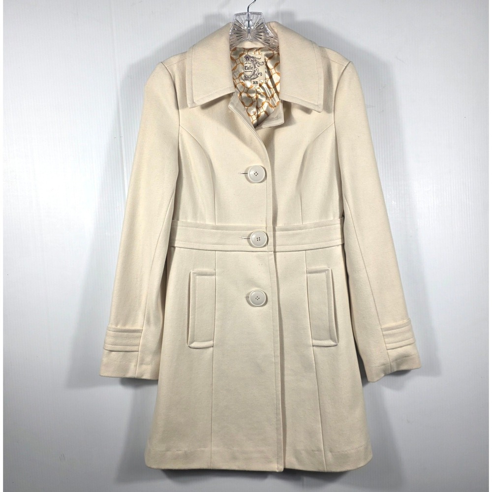 Vintage Tulle Anthropologie Cream Wool Blend Pea Coat Patterned Lining XS